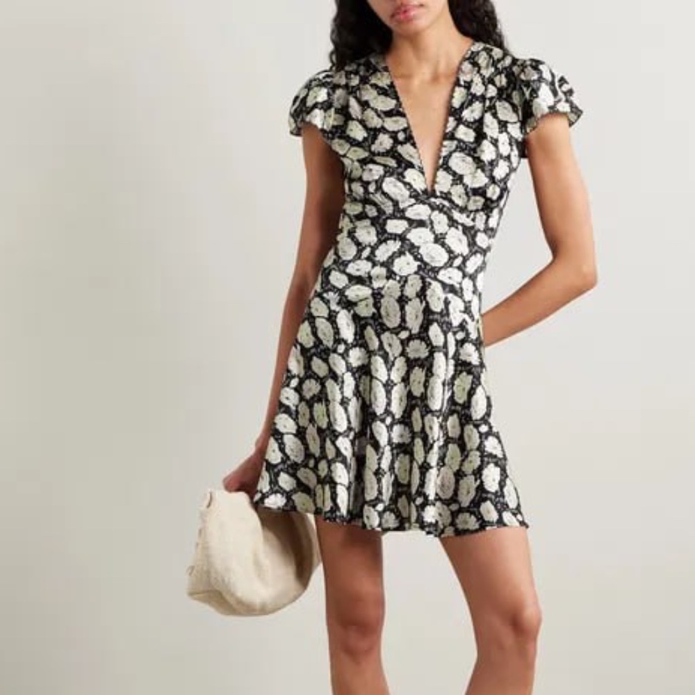 Doen NWOT Dianne Floral-Print Silk-Satin Mini Dress М